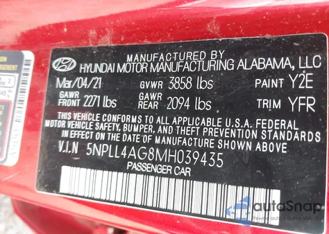 2021 Hyundai Elantra Se from USA, damaged, VIN 5NPLL4AG8MH039435